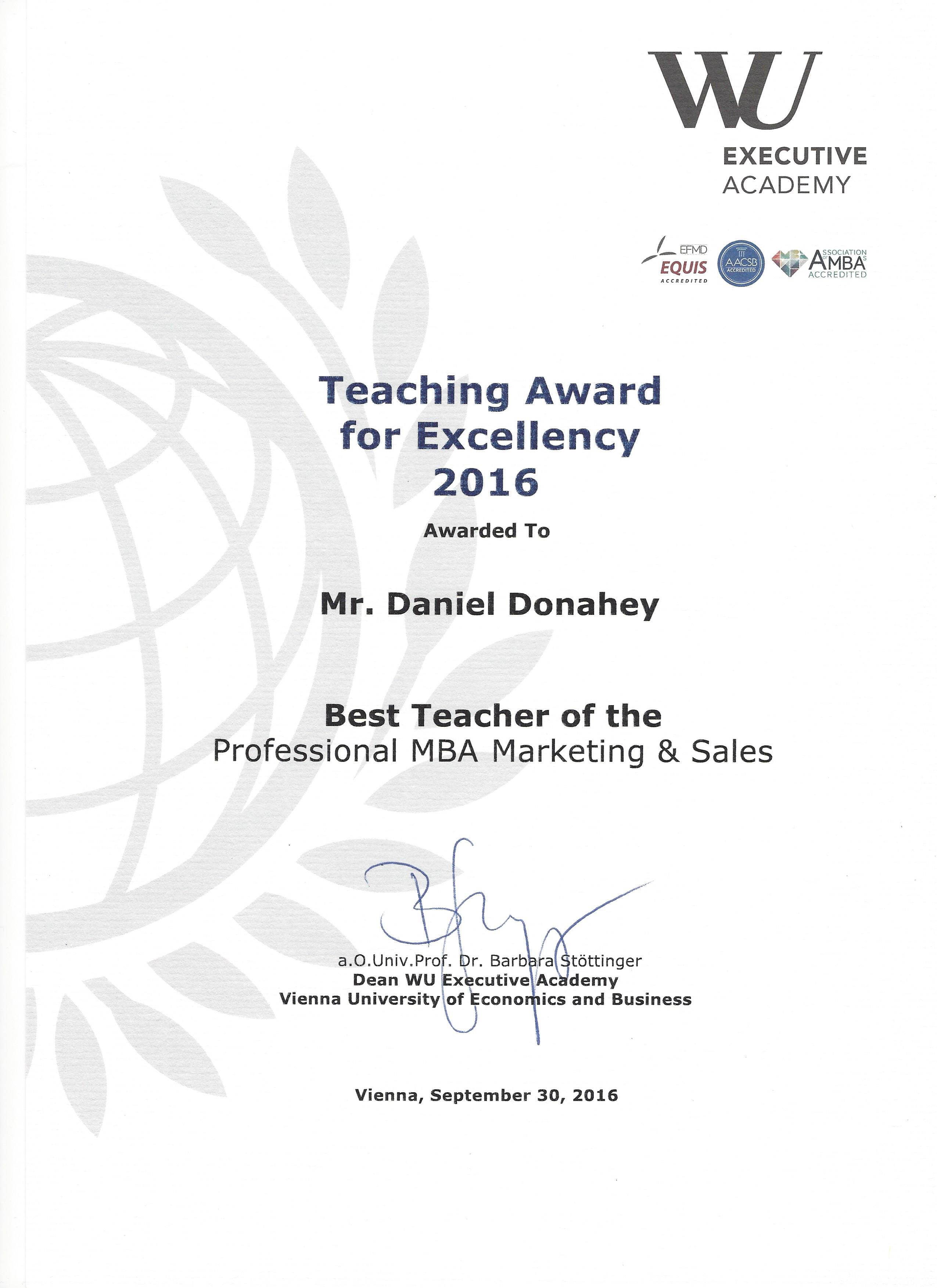 Teaching Award Daniel Donahey_WU Wien 2016